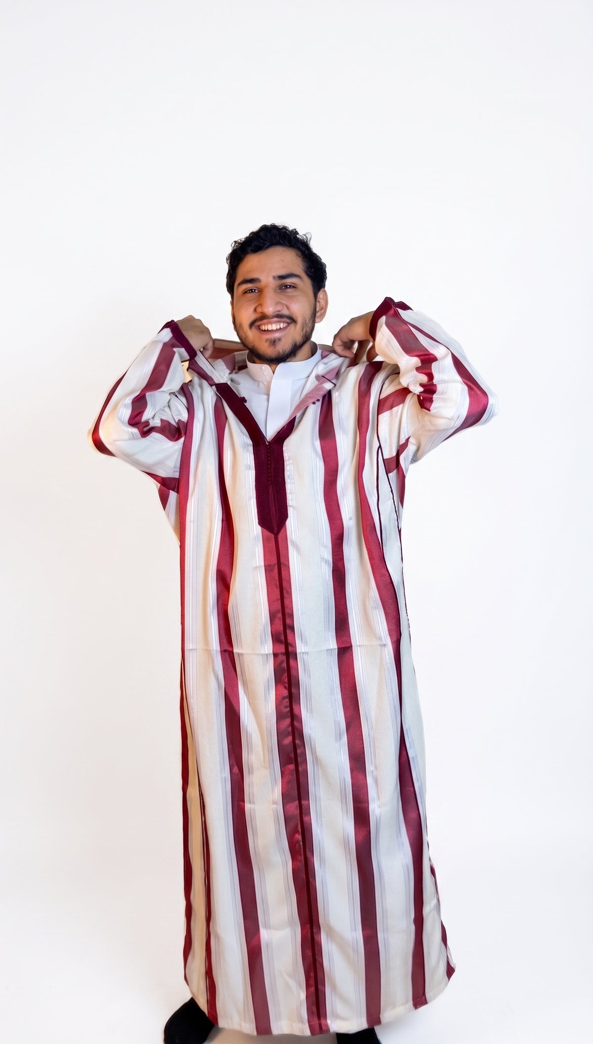 Moroccan Summer Djellaba Al-Habba Al-Fasiya - Maroon Striped