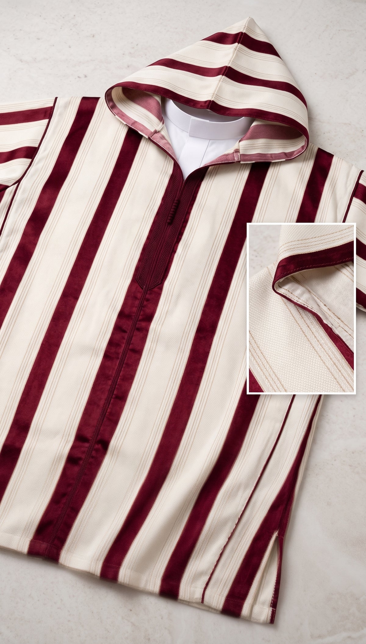 Moroccan Summer Djellaba Al-Habba Al-Fasiya - Maroon Striped
