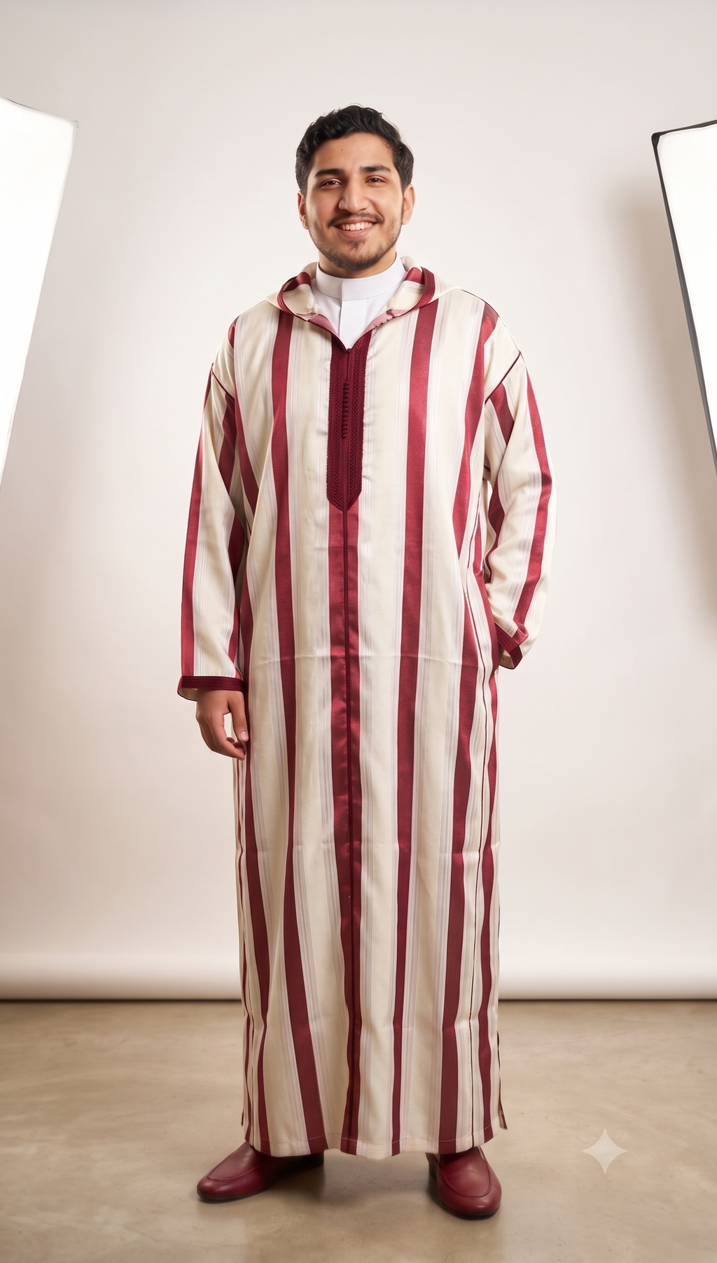 Moroccan Summer Djellaba Al-Habba Al-Fasiya - Maroon Striped