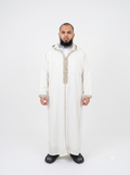 Moroccan Summer Djellaba - Broken White with Olive Buttons