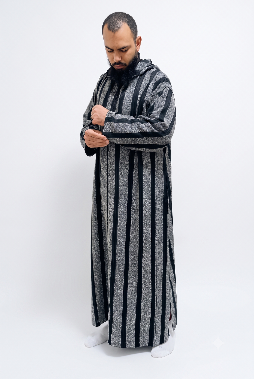 Moroccan Light Djellaba - Black & Gray