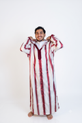 Moroccan Summer Djellaba Al-Habba Al-Fasiya - Maroon Striped