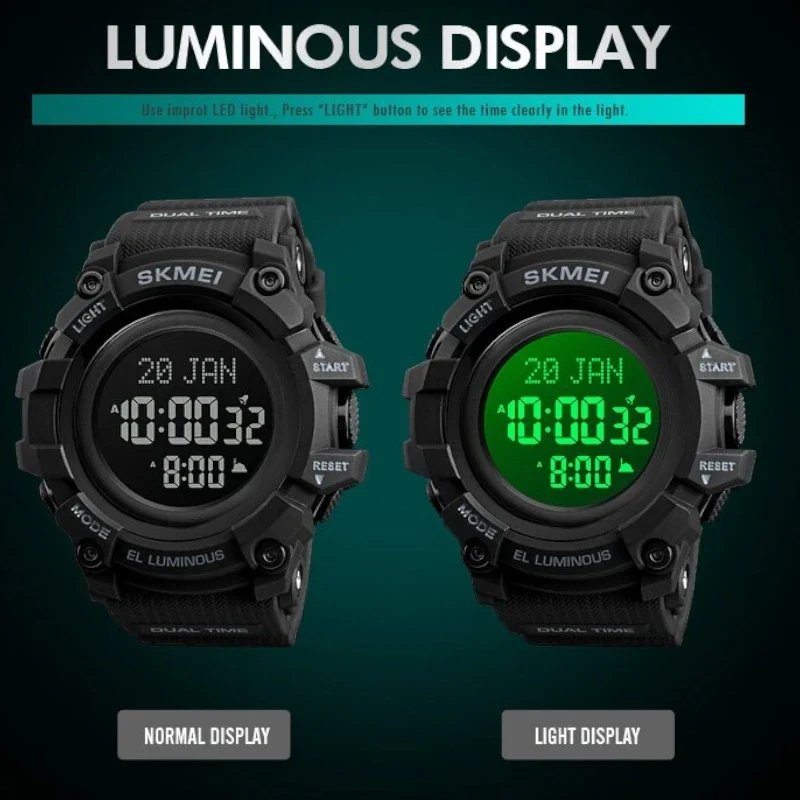 SKMEI 1680 Islamic Prayer Sport Watch Water Resistant All Black
