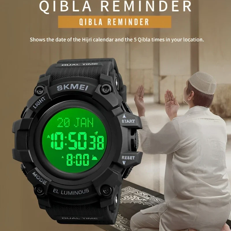 SKMEI 1680 Islamic Prayer Sport Watch Water Resistant All Black