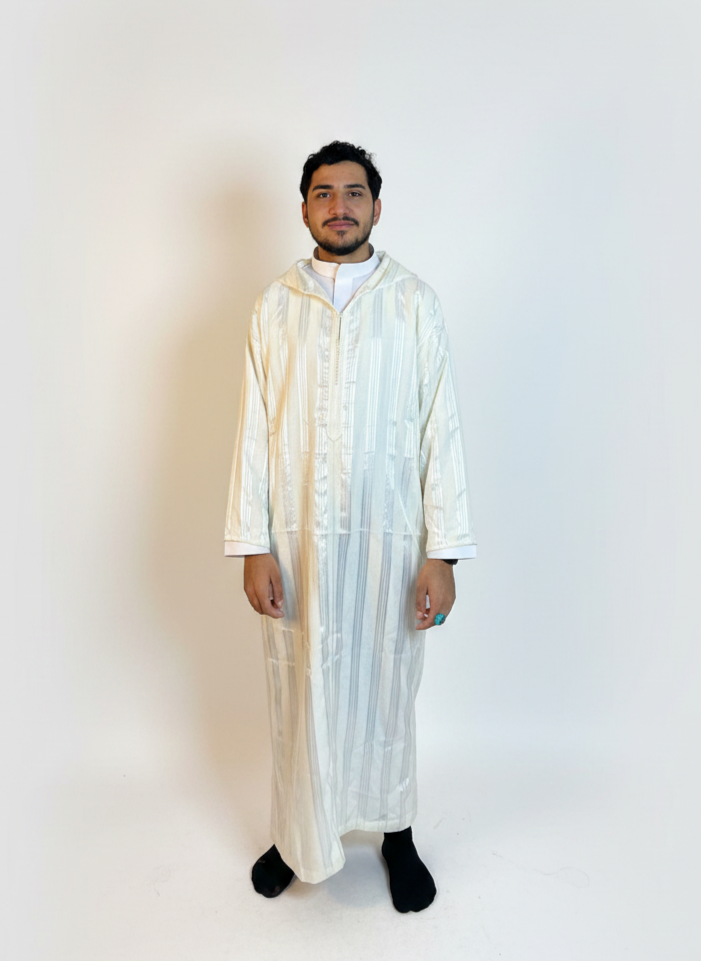 Moroccan Summer Djellaba Al-Habba Al-Fasiya - Silver Striped