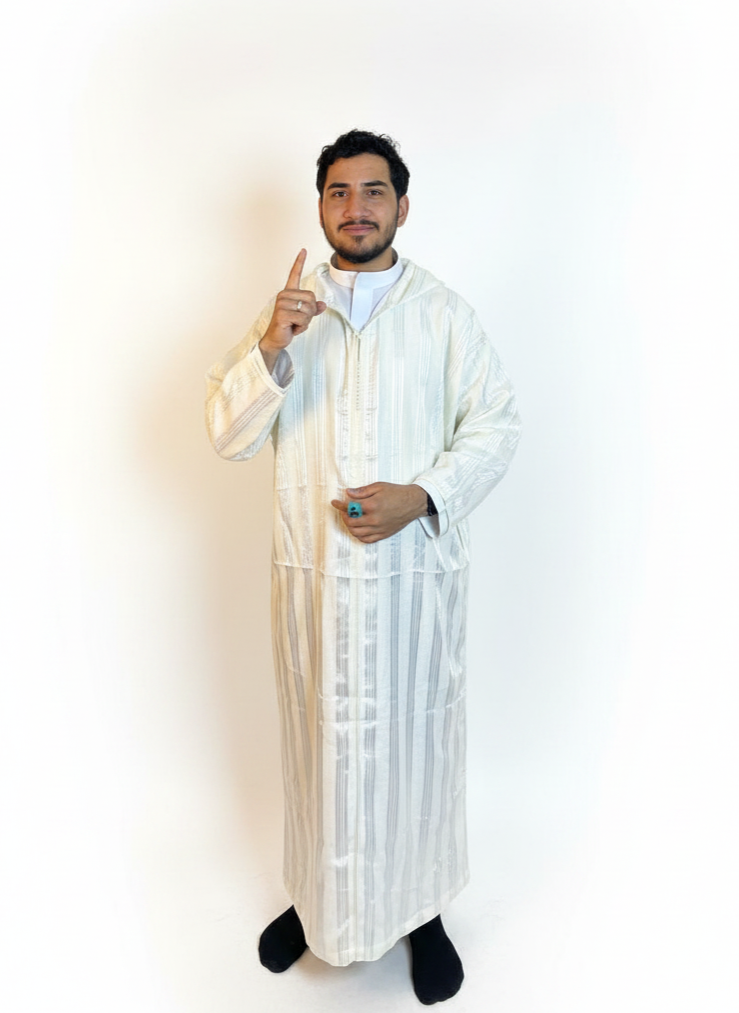 Moroccan Summer Djellaba Al-Habba Al-Fasiya - Silver Striped