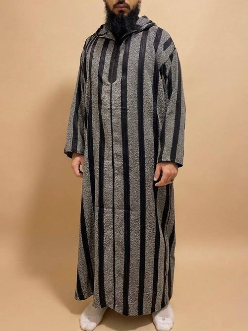 Moroccan Light Djellaba - Black & Gray
