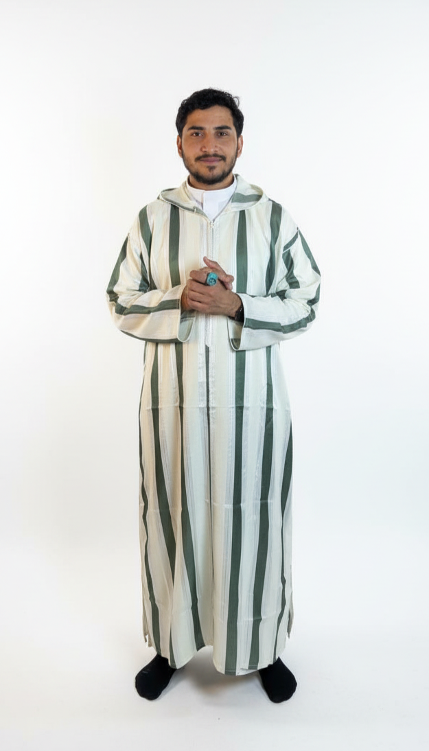 Moroccan Summer Djellaba Al-Habba Al-Fasiya - Green Striped
