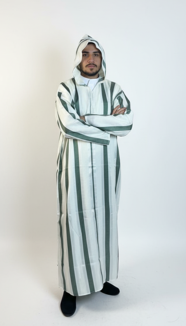 Moroccan Summer Djellaba Al-Habba Al-Fasiya - Green Striped