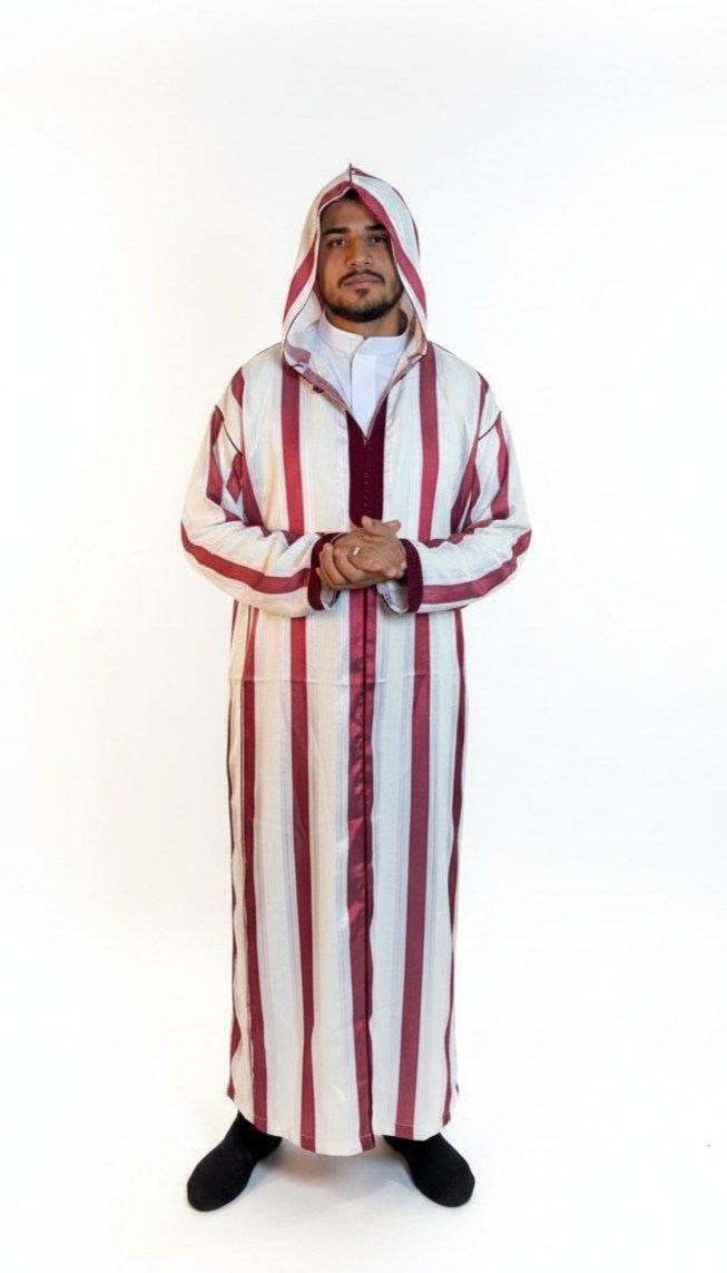 Moroccan Summer Djellaba Al-Habba Al-Fasiya - Maroon Striped