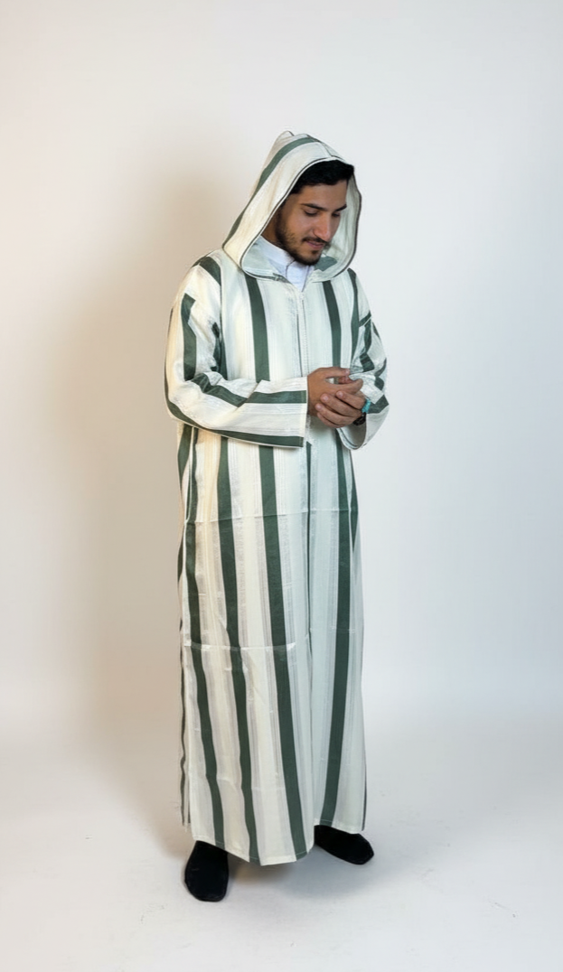 Moroccan Summer Djellaba Al-Habba Al-Fasiya - Green Striped